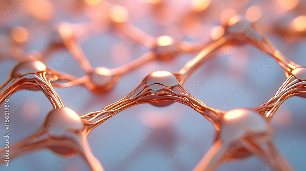 Poster a close-up view of interconnected nodes and strands, illustrating a complex network, likely represen