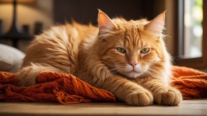 Relaxed Orange Cat Lounging in a Cozy Setting