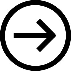 Circle with arrow in straight right direction. Right arrow line symbol isolated on white background stock illustration