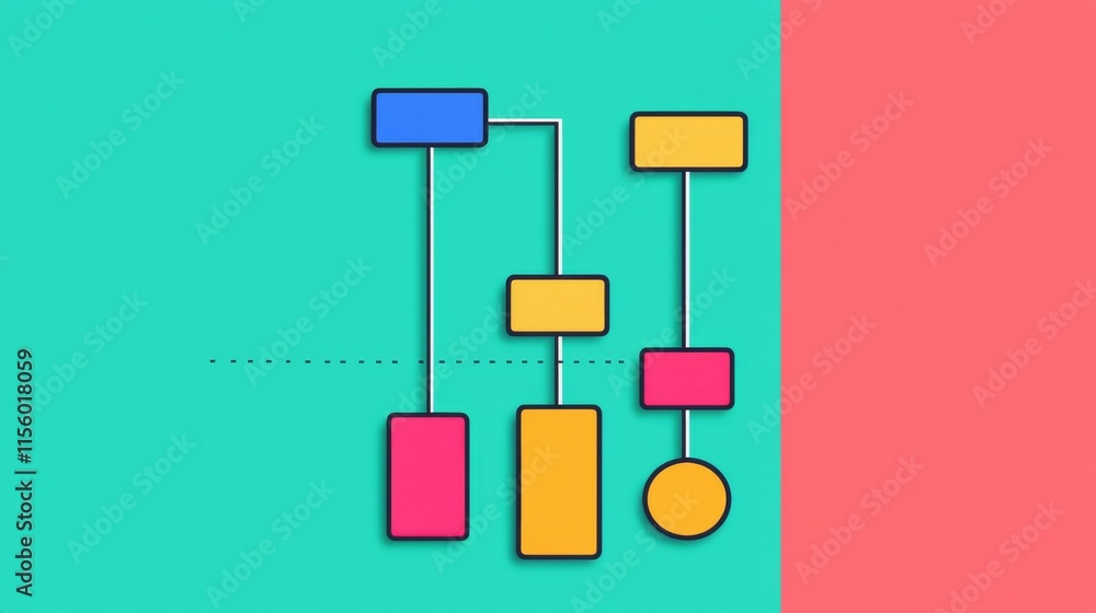 Aufkleber a colorful flowchart design featuring various shapes connected by lines, on a vibrant background.
