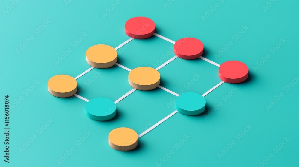 Aufkleber a colorful geometric arrangement of circles connected by lines, creating an abstract network on a te