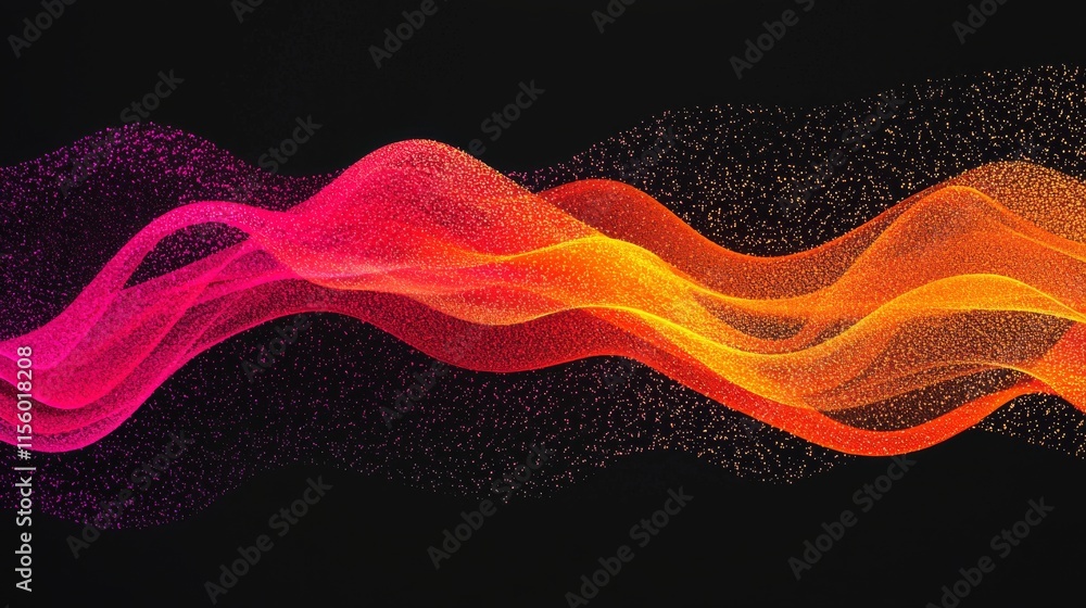 Aufkleber a vibrant wave of pink and orange particles flows against a dark background, creating a dynamic visu