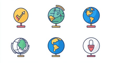 Vector planet earth icons. Globe isolated on a white background. Flat planet Earth icon.
