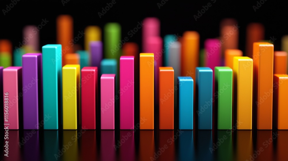 Poster colorful vertical blocks create a vibrant, abstract representation of data visualization against a d
