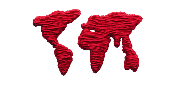 Yarn World Map Isolated on Transparent Background