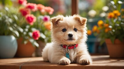 Charming Puppy in a Bright, Cheerful Stock Photo Setting