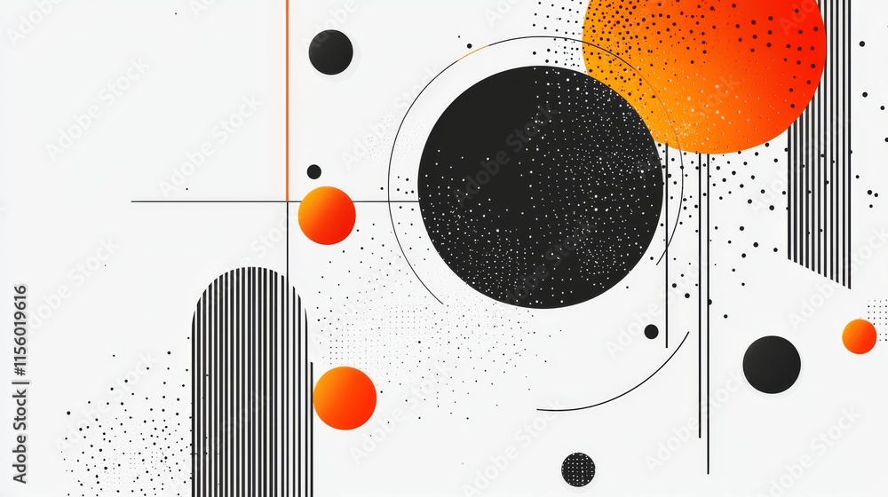Poster abstract design featuring geometric shapes and vibrant colors, combining circles and lines in an eye