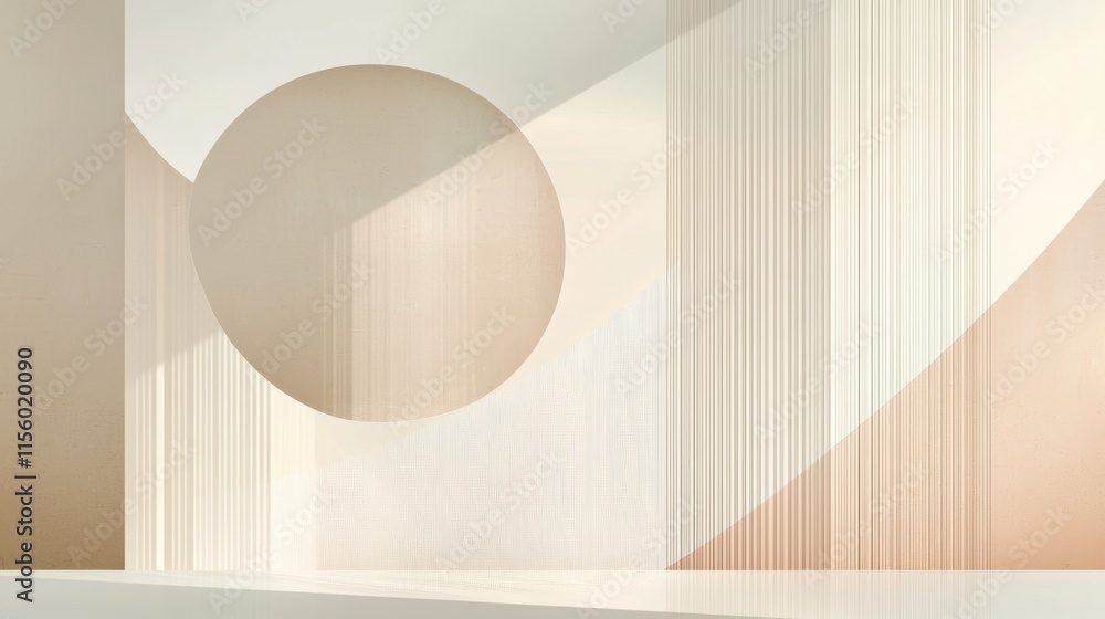 Poster a minimalist abstract design featuring geometric shapes, soft colors, and subtle lines, creating a s