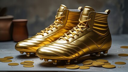 Cut out a pair of golden football boots