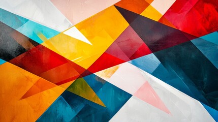 Fototapeta premium A vibrant abstract painting featuring geometric shapes in bold colors like red, yellow, blue, and white, creating a dynamic visual experience.