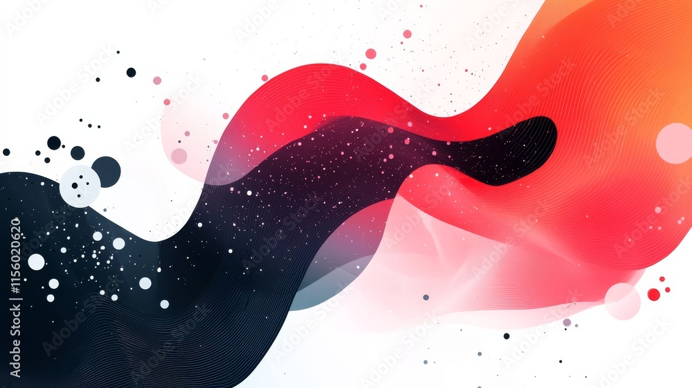 Aufkleber a vibrant abstract design featuring flowing shapes in red, black, and white, adorned with scattered 