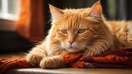 Relaxed Orange Cat Lounging in a Cozy Setting