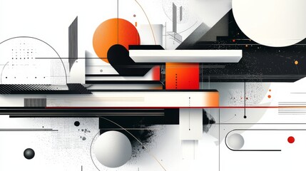 Obraz premium A modern abstract composition featuring geometric shapes, bold colors, and dynamic lines, creating a striking visual impact.