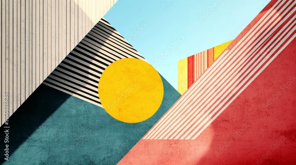 Poster a vibrant abstract design featuring geometric shapes, bold colors, and dynamic lines, creating a mod