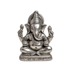 Silver Ganesha Statuette Isolated on Transparent Background
