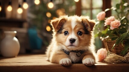Charming Puppy in a Bright, Cheerful Stock Photo Setting