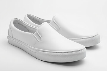 Pair of white shoes on white background, minimalist style.