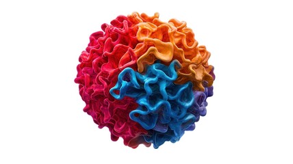 A vibrant, colorful depiction of a virus, showcasing its complex surface structure and unique shape.