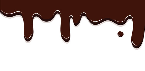 Melted chocolate on a white background. Chocolate dripping isolated on white background. Flat style vector illustration.