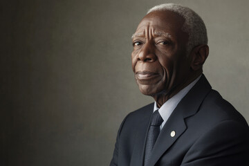 Portrait of a dignified  elderly African American man in a suit  conveying wisdom and experience.