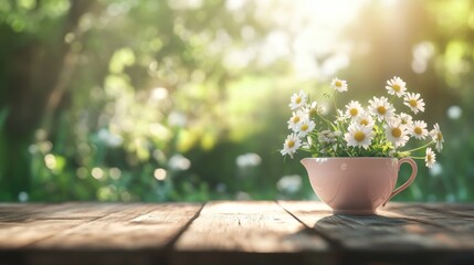 Summer Daisies in a Pink Creamer on Wooden Table
