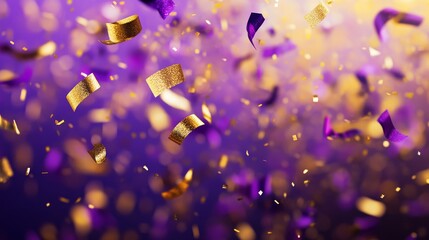 confetti background Stunning purple and gold confetti that zigzag down for the celebration. Festive decoration vector illustration