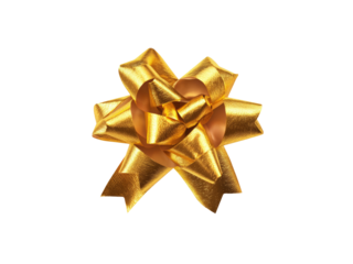 Metallic bow gold shape isolated on transparent background.