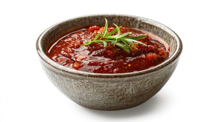 Rich Red Tomato Sauce in Rustic Bowl with Fresh Herb Garnish