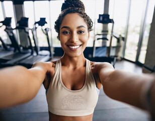 Fitness Woman Influencer Vlogging in Gym