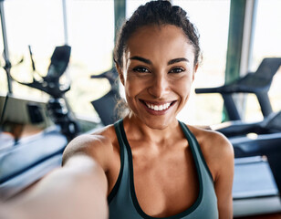 Fitness Woman Influencer Vlogging in Gym