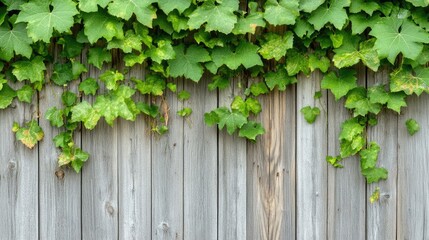 Green Leaves Climbing on Weathered Wooden Fence in Natural Setting