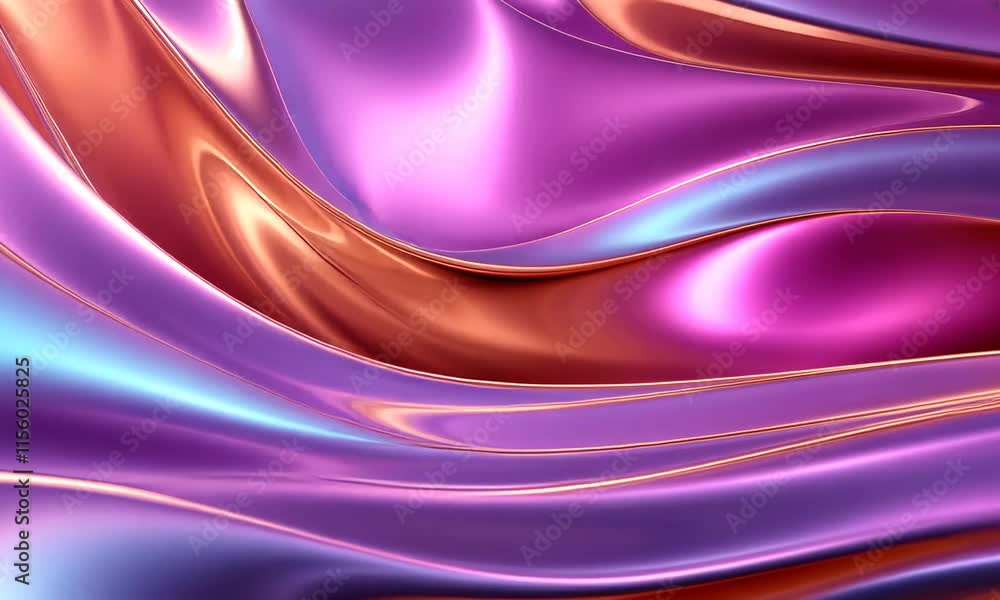 Poster abstract background features fluid metallic silk with dynamic wavy effects