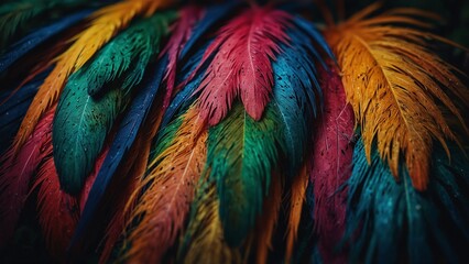 Fototapeta premium Vibrant multicolor feathers with detailed textures
