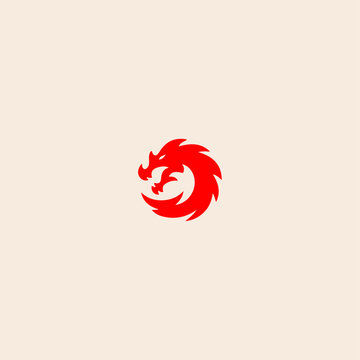 Red Dragon head silhouette logo icon flat vector design. 