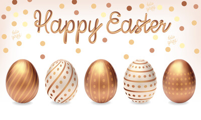 Easter egg. Set of golden, white Easter eggs isolated on white background. Golden eggs. Easter golden eggs. Happy Easter golden egg. Easter golden decoration element. Set of golden eggs. Vector egg