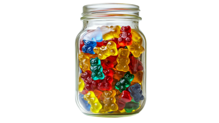 Gummy bears in a glass jar, cut out