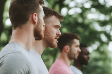 Fototapeta premium group of men spending time in the park, workout 