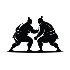 Fototapeta premium a black and white silhouette of two sumo wrestlers in a fighting stance