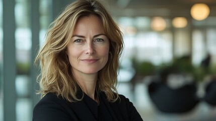 Confident Businesswoman Portrait:  A sophisticated and successful woman exudes confidence and professionalism in this close-up portrait.