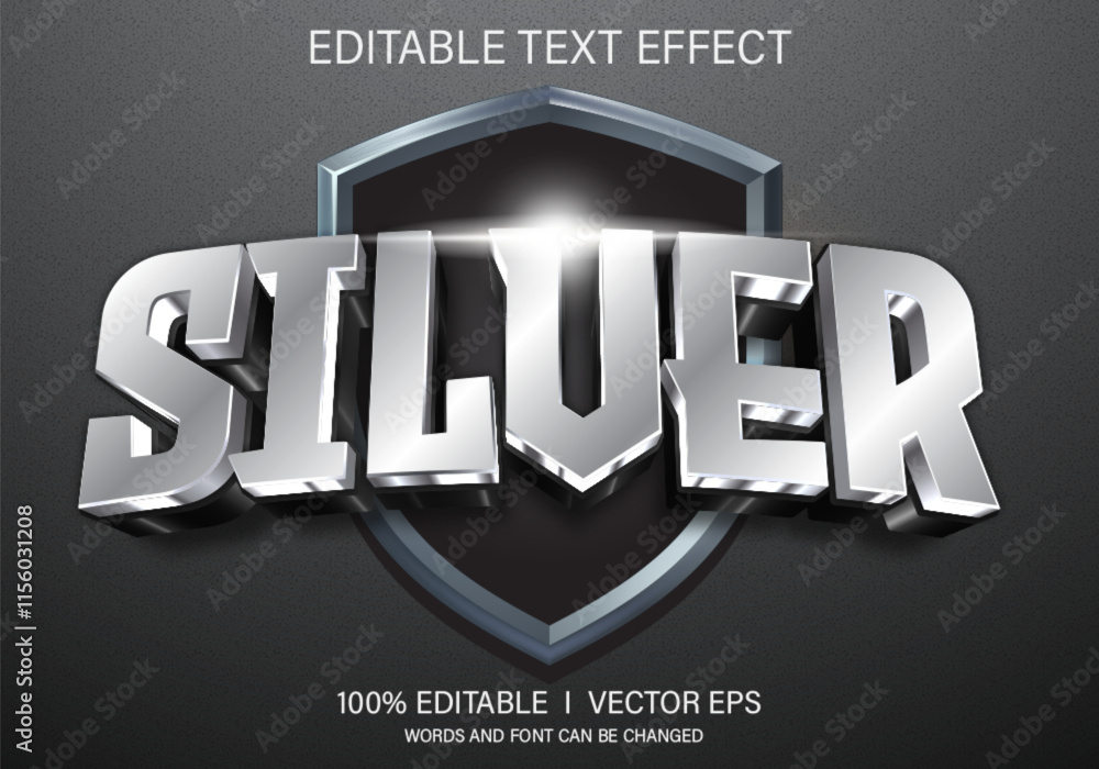 Fototapete silver 3d vector text effect with modern style design