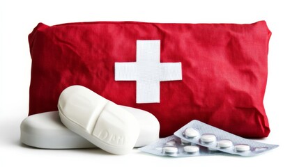 Emergency First Aid Kit on White Background