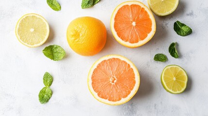 Fresh Citrus Fruits on Clean Background