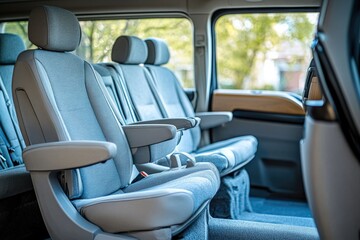 Luxury minivan interior with comfortable seats and spacious design, perfect for family travel.
