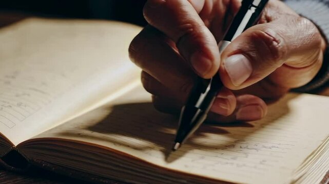 Writing Notes in a Notebook - Close-Up Shot of Hand with Pen