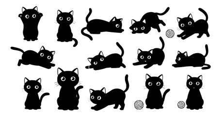 Obraz premium cat vector black kitten icon neko calico pet character cartoon symbol tattoo stamp scarf illustration design isolated