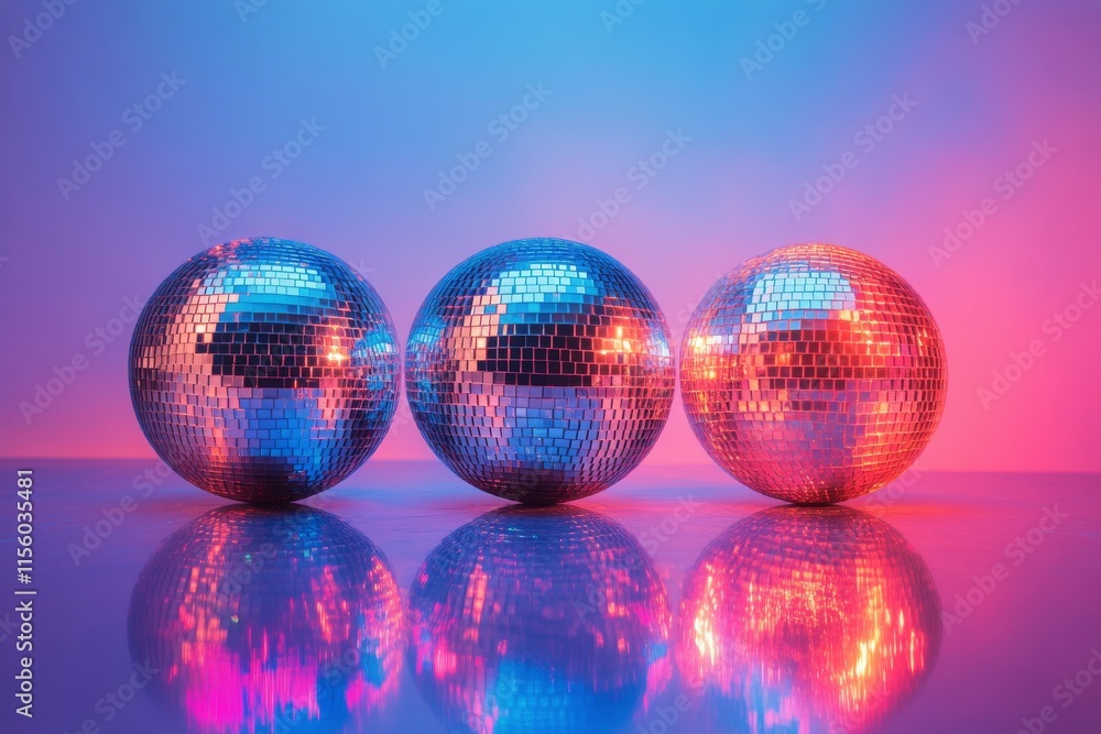 Poster Colorful reflection of disco balls creating a vibrant atmosphere in a party setting