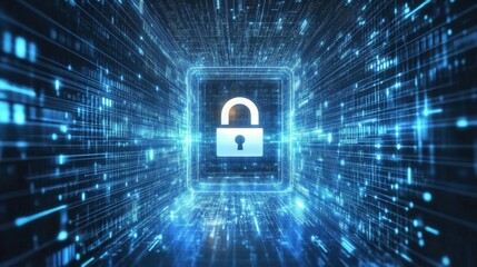 Abstract Data Flow with Bright Light and Lock Symbol