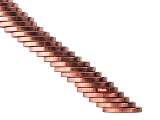 A Descending Staircase of Coins Symbolizing Financial Risk Management in an Abstract Conceptual Representation of Economics and Investment Strategies