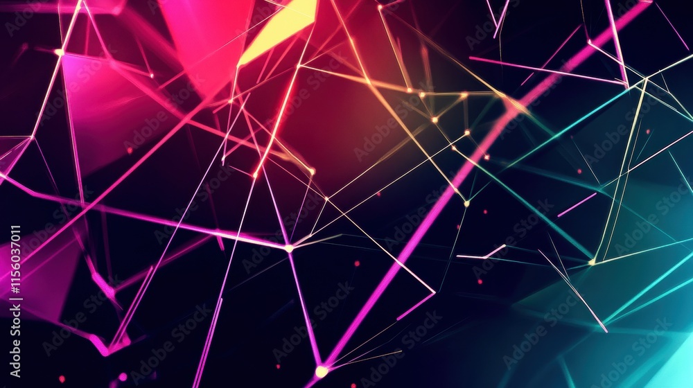 Poster geometric abstract design showcasing vibrant red and purple hues and dynamic lines. generative ai