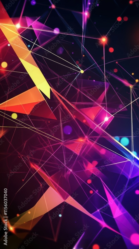 Poster geometric abstract design in vibrant red and purple hues with dynamic shapes. generative ai